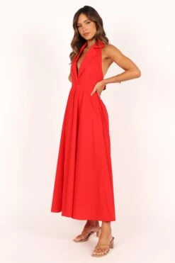 Dita Halterneck Midi Dress - Tomato -Fashion Dress petal and pup usa dresses dita halterneck midi dress tomato 33608153989297