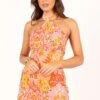 Elyse Halterneck Mini Dress - Pink Orange -Fashion Dress petal and pup usa dresses elyse halterneck mini dress pink orange 33681590091953