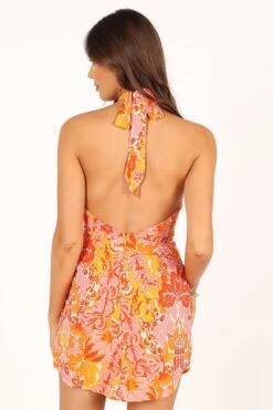 Elyse Halterneck Mini Dress - Pink Orange -Fashion Dress petal and pup usa dresses elyse halterneck mini dress pink orange 33681590157489