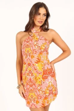 Elyse Halterneck Mini Dress - Pink Orange -Fashion Dress petal and pup usa dresses elyse halterneck mini dress pink orange 33681590223025