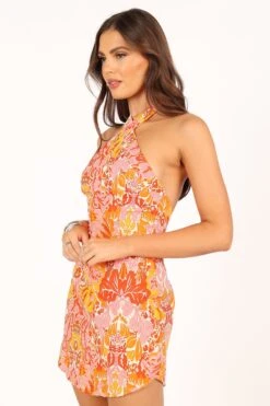 Elyse Halterneck Mini Dress - Pink Orange -Fashion Dress petal and pup usa dresses elyse halterneck mini dress pink orange 33681590255793