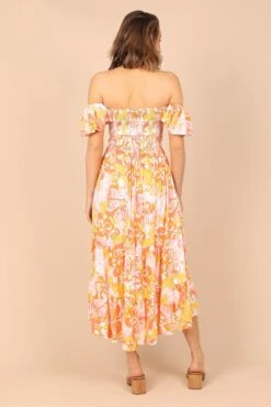 Feliz Off Shoulder Maxi Dress - Coral Floral -Fashion Dress petal and pup usa dresses feliz off shoulder maxi dress coral floral 32341304311985