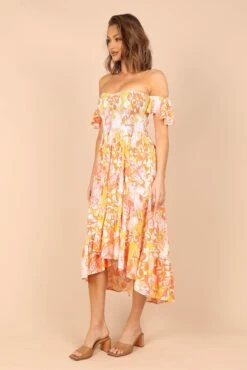 Feliz Off Shoulder Maxi Dress - Coral Floral -Fashion Dress petal and pup usa dresses feliz off shoulder maxi dress coral floral 32747582062769