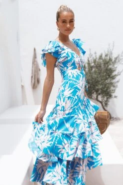 Flick Tiered Maxi Dress - Blue Floral