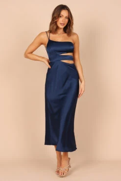 Forelle One Shoulder Cut Out Midi Dress - Navy