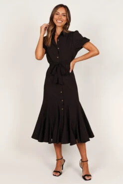 Gabrielle Button Down Midi Dress - Black