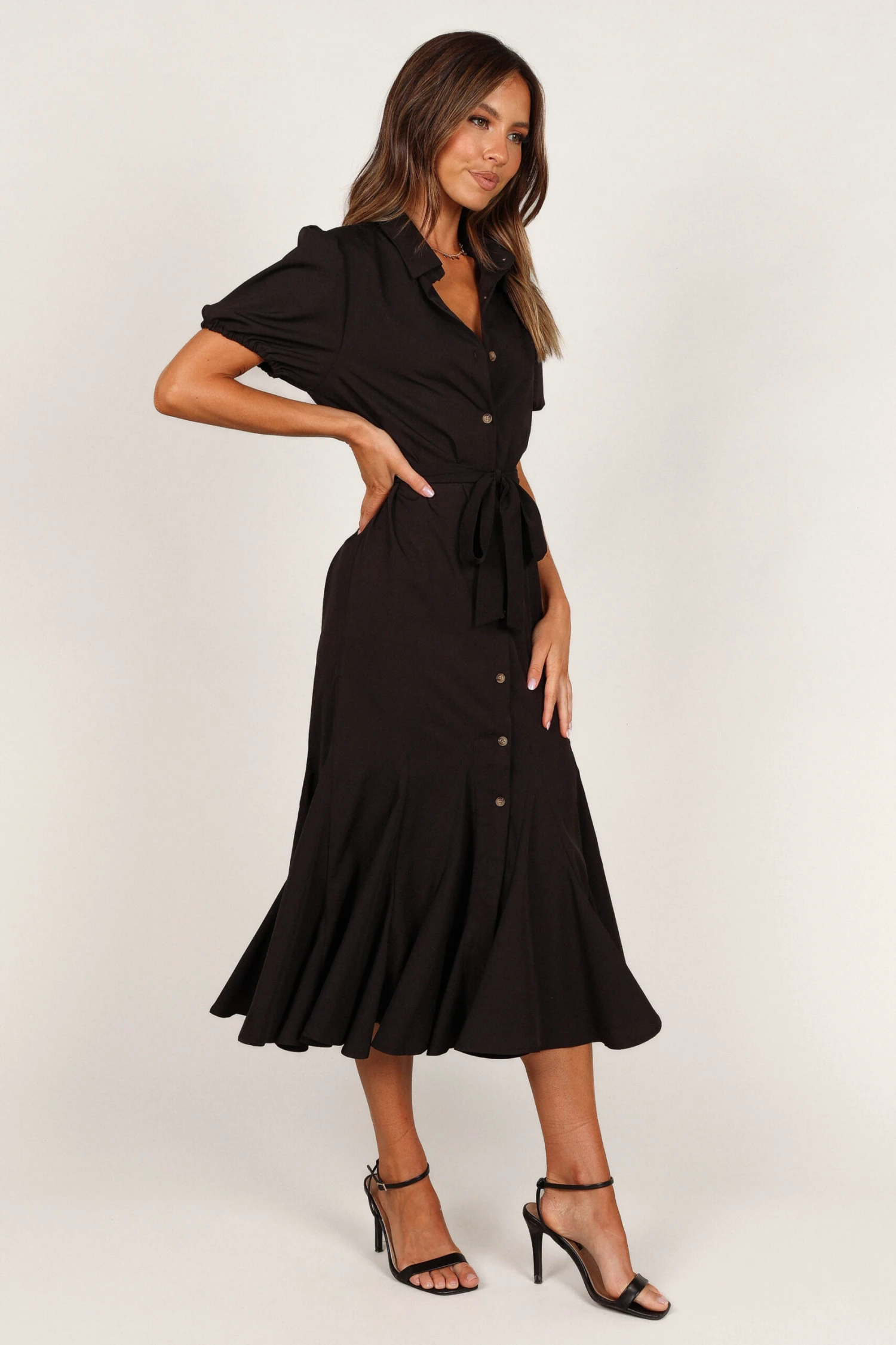 Gabrielle Button Down Midi Dress - Black 7 Gabrielle Button Down Midi Dress - Black - Image 5
