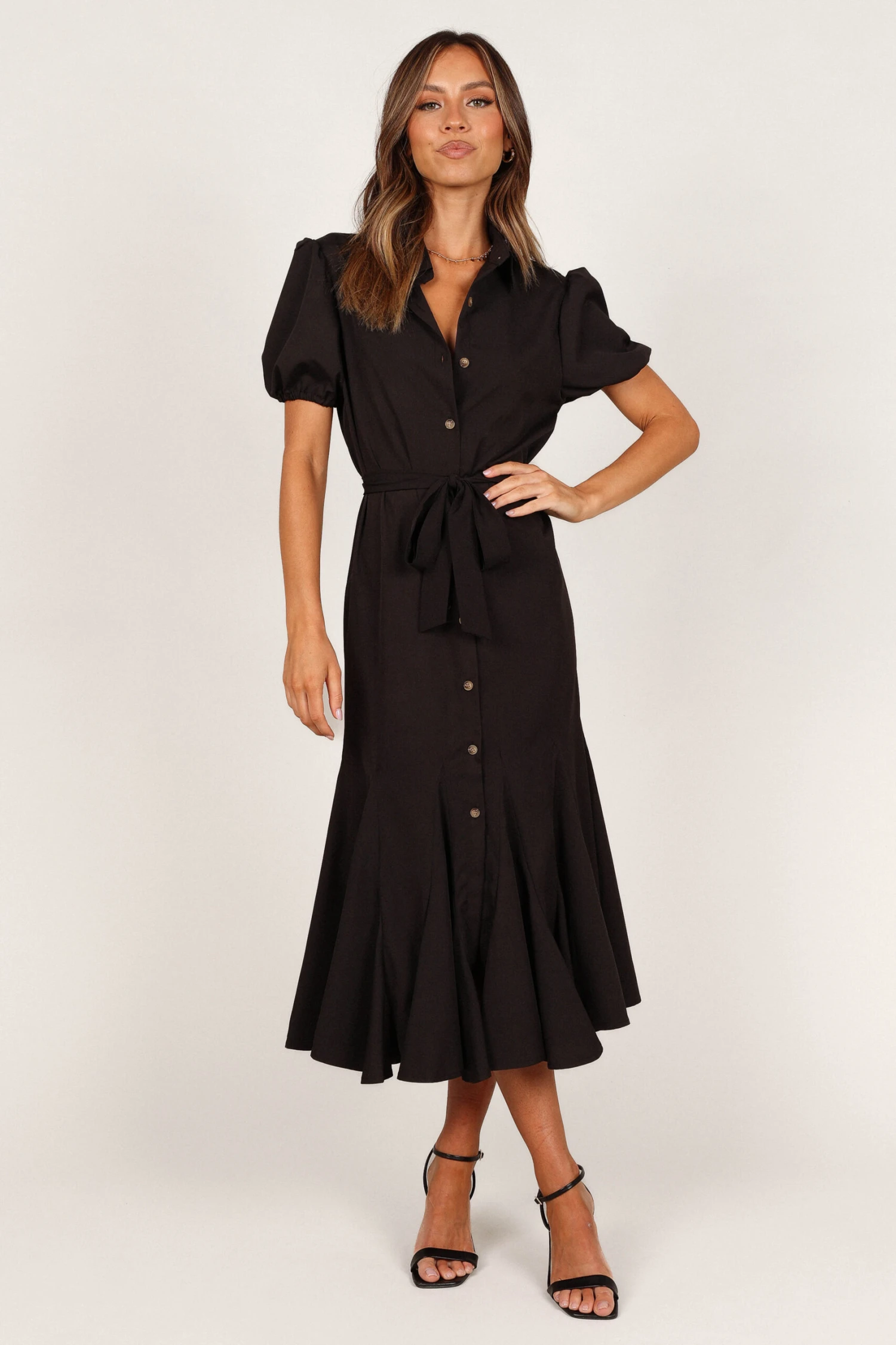 Gabrielle Button Down Midi Dress - Black 8 Gabrielle Button Down Midi Dress - Black - Image 6