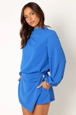 Galen Long Sleeve Mini Dress - Paris Blue -Fashion Dress petal and pup usa dresses galen long sleeve mini dress paris blue 34007535222961