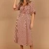 Georgette Puff Sleeve Midi Dress - Brown Check -Fashion Dress petal and pup usa dresses georgette puff sleeve midi dress brown check 32455808385201