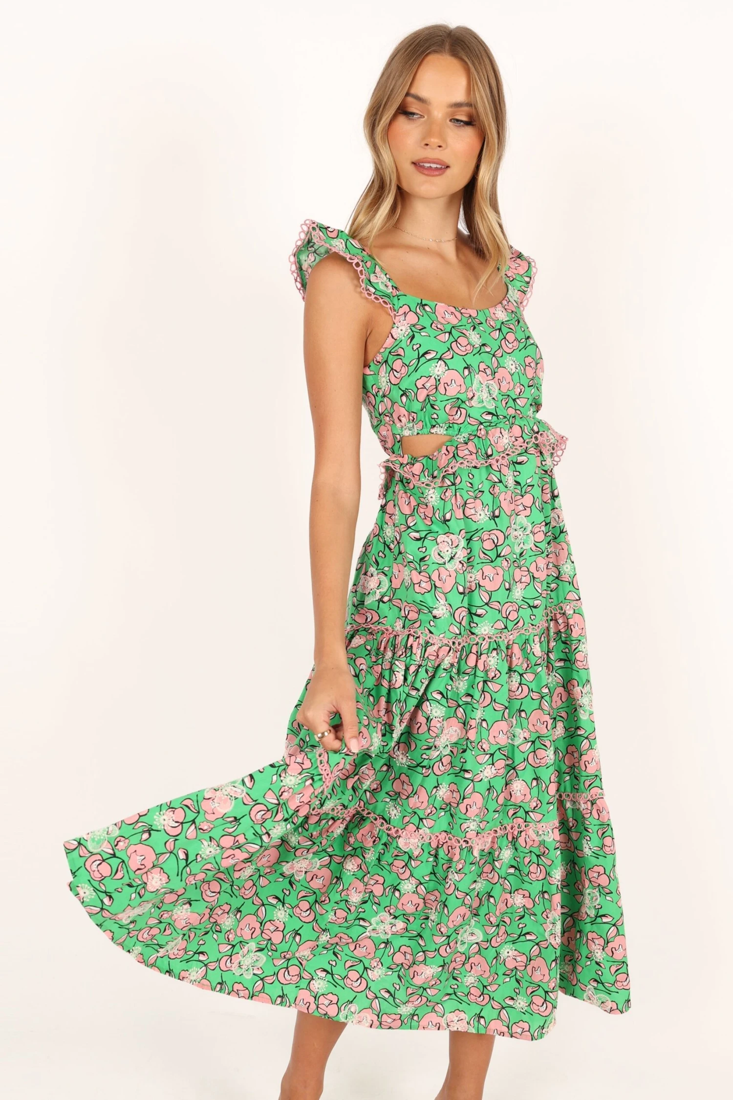 Gia Midi Dress - Green Pink 3 Gia Midi Dress - Green Pink