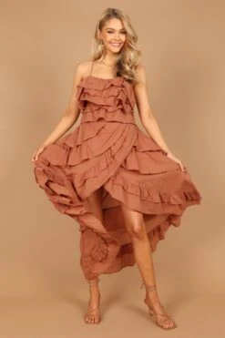 Hannah Multi Tiered Midi Dress - Dusty Rust -Fashion Dress petal and pup usa dresses hannah multi tiered midi dress dusty rust 32619403051185
