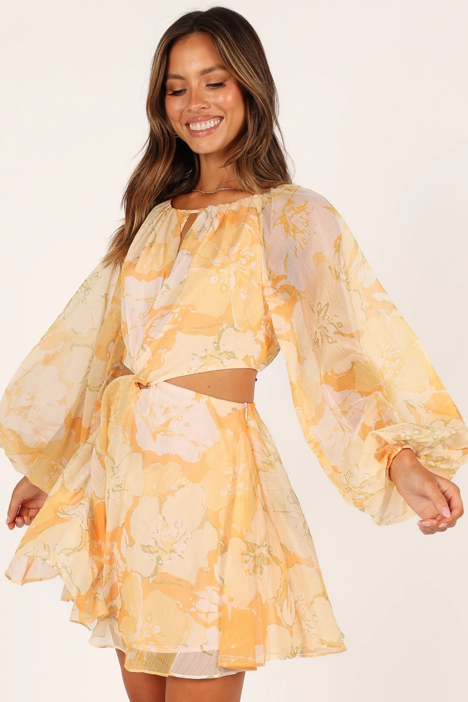 Jamille Cutout Long Sleeve Mini Dress - Yellow 3 Jamille Cutout Long Sleeve Mini Dress - Yellow