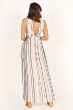 Judd V Neck Maxi Dress - Olive Stripe -Fashion Dress petal and pup usa dresses judd v neck maxi dress olive stripe 33512615870641