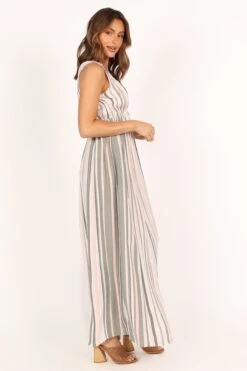 Judd V Neck Maxi Dress - Olive Stripe -Fashion Dress petal and pup usa dresses judd v neck maxi dress olive stripe 33512615936177