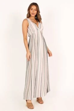Judd V Neck Maxi Dress - Olive Stripe -Fashion Dress petal and pup usa dresses judd v neck maxi dress olive stripe 33512615968945
