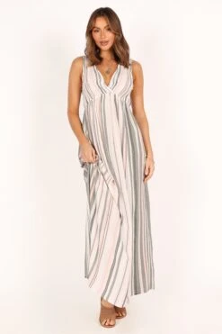 Judd V Neck Maxi Dress - Olive Stripe -Fashion Dress petal and pup usa dresses judd v neck maxi dress olive stripe 33512616100017