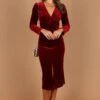 Lisse Twist Front Long Sleeve Velvet Midi Dress - Wine -Fashion Dress petal and pup usa dresses lisse twist front long sleeve velvet midi dress wine 32673824440497