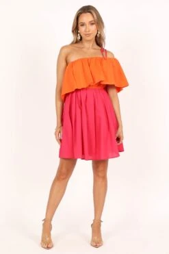 Maeva One Shoulder Mini Dress - Pink/Orange -Fashion Dress petal and pup usa dresses maeva one shoulder mini dress pink orange 33549818626225