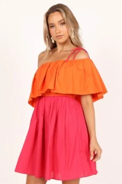 Maeva One Shoulder Mini Dress - Pink/Orange -Fashion Dress petal and pup usa dresses maeva one shoulder mini dress pink orange 33549818658993