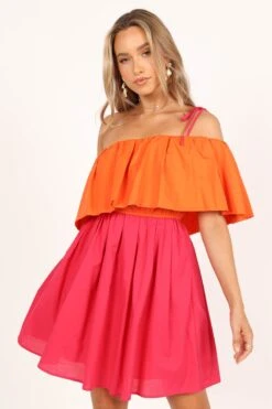 Maeva One Shoulder Mini Dress - Pink/Orange -Fashion Dress petal and pup usa dresses maeva one shoulder mini dress pink orange 33549818757297