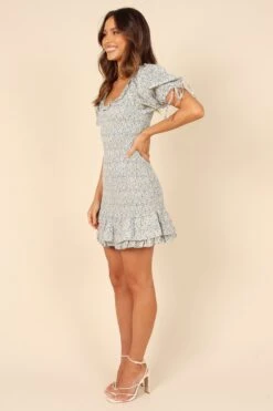 Marabella Shirred Mini Dress - Blue -Fashion Dress petal and pup usa dresses marabella shirred mini dress blue 32066633629873