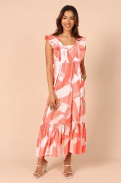 Mariapia Frill Midi Dress - Red