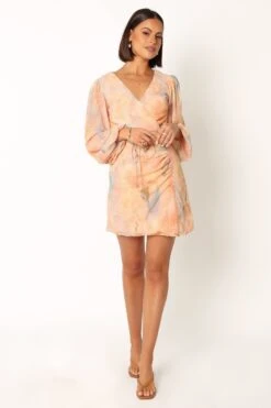 Marie Long Sleeve Mini Dress - Orange Floral -Fashion Dress petal and pup usa dresses marie long sleeve mini dress orange floral 33987166634161