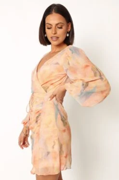 Marie Long Sleeve Mini Dress - Orange Floral -Fashion Dress petal and pup usa dresses marie long sleeve mini dress orange floral 33987166699697