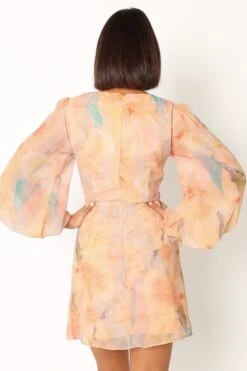 Marie Long Sleeve Mini Dress - Orange Floral -Fashion Dress petal and pup usa dresses marie long sleeve mini dress orange floral 33987166732465