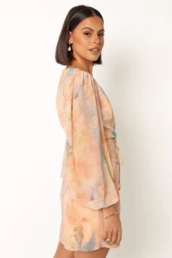 Marie Long Sleeve Mini Dress - Orange Floral -Fashion Dress petal and pup usa dresses marie long sleeve mini dress orange floral 33987166798001