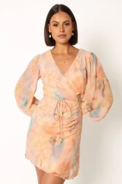 Marie Long Sleeve Mini Dress - Orange Floral -Fashion Dress petal and pup usa dresses marie long sleeve mini dress orange floral 33987166830769