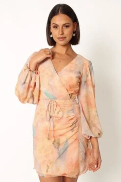 Marie Long Sleeve Mini Dress - Orange Floral -Fashion Dress petal and pup usa dresses marie long sleeve mini dress orange floral 33987166896305