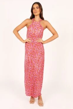 Melody Plisse Halter Maxi Dress - Hot Pink -Fashion Dress petal and pup usa dresses melody plisse halter maxi dress hot pink 33559100555441