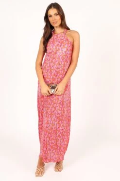 Melody Plisse Halter Maxi Dress - Hot Pink -Fashion Dress petal and pup usa dresses melody plisse halter maxi dress hot pink 33559100719281