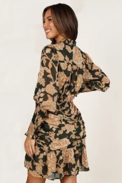 Micha Ruched High Neck Mini Dress - Pine/Gold -Fashion Dress petal and pup usa dresses micha ruched high neck mini dress pine gold 33231696920753