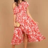 Millie Off Shoulder Tiered Midi Dress - Red Floral -Fashion Dress petal and pup usa dresses millie off shoulder tiered midi dress red floral 33246153310385