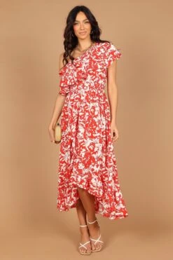 Millie Off Shoulder Tiered Midi Dress - Red Floral -Fashion Dress petal and pup usa dresses millie off shoulder tiered midi dress red floral 33246153506993