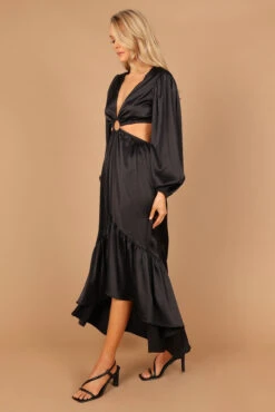 Minnow Satin Ruffle Tier O-Ring Cut Out Maxi Dress - Black -Fashion Dress petal and pup usa dresses minnow satin ruffle tier o ring cut out maxi dress black 32589111918769