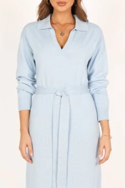 Monday Long Sleeve Maxi Knit Dress - Blue -Fashion Dress petal and pup usa dresses monday long sleeve maxi knit dress blue 33928691122353