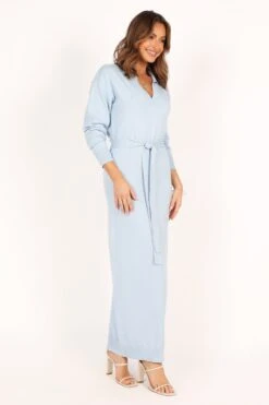 Monday Long Sleeve Maxi Knit Dress - Blue -Fashion Dress petal and pup usa dresses monday long sleeve maxi knit dress blue 33928691286193