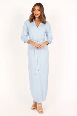 Monday Long Sleeve Maxi Knit Dress - Blue -Fashion Dress petal and pup usa dresses monday long sleeve maxi knit dress blue 33928691318961