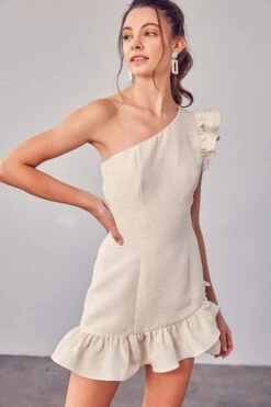 Monet One Shoulder Ruffle Mini Dress - Ivory