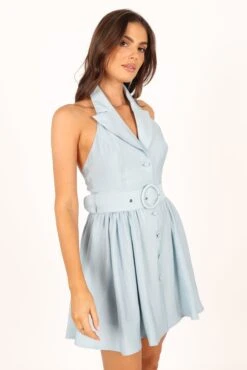 Monroe Halterneck Mini Dress - Blue -Fashion Dress petal and pup usa dresses monroe halterneck mini dress blue 33757586653361