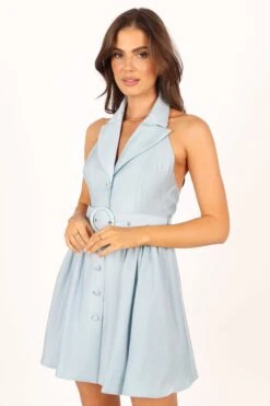 Monroe Halterneck Mini Dress - Blue -Fashion Dress petal and pup usa dresses monroe halterneck mini dress blue 33757586751665