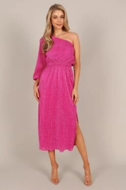 Pontee One Shoulder Pleated Midi Dress - Orchid -Fashion Dress petal and pup usa dresses pontee one shoulder pleated midi dress orchid 33077775401137