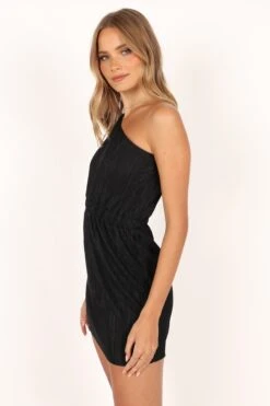 Pontee One Shoulder Pleated Mini Dress - Black -Fashion Dress petal and pup usa dresses pontee one shoulder pleated mini dress black 33681587011761