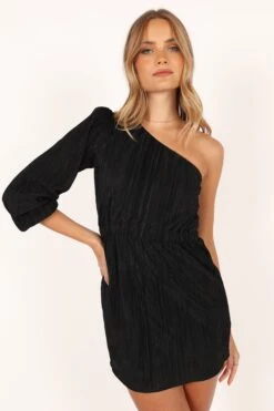 Pontee One Shoulder Pleated Mini Dress - Black -Fashion Dress petal and pup usa dresses pontee one shoulder pleated mini dress black 33681587110065