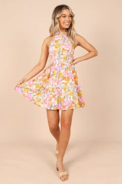 Raffael High Neck Mini Dress - Pink Floral -Fashion Dress petal and pup usa dresses raffael high neck mini dress pink floral 32257856897201