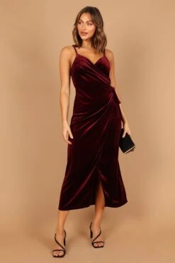 Renarde Wrap Velvet Midi Dress - Wine